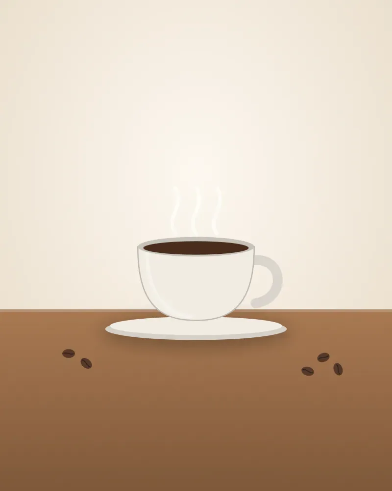 Secangkir kopi hitam panas di atas tatakan